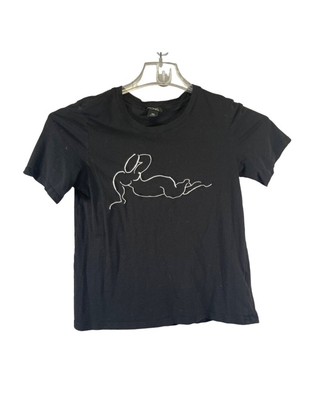 Monki Womens T-Shirt Black XXS Cotton Graphic Art Casual Pre-Owned